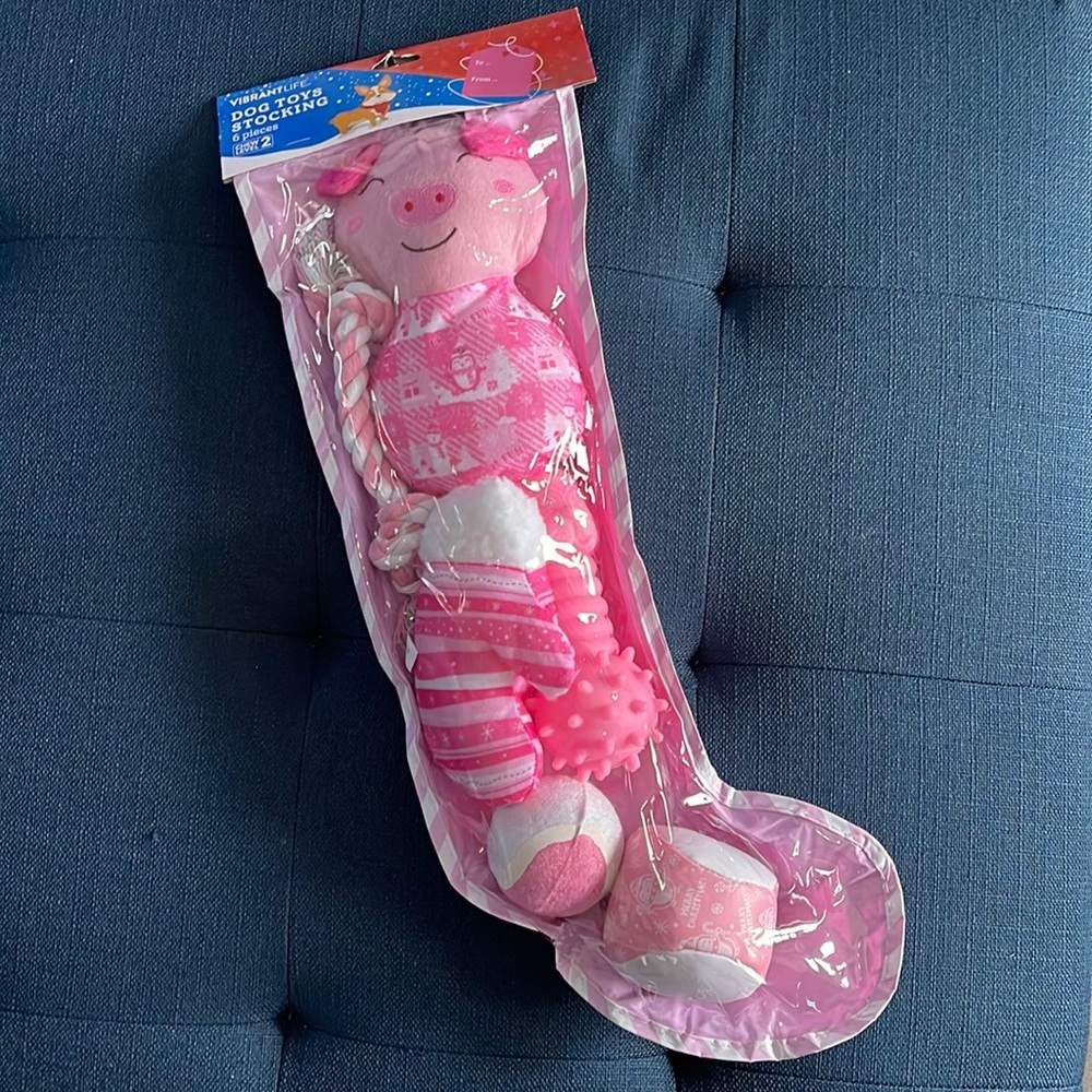 Dog toys Christmas stocking, full of toys, 6 pieces